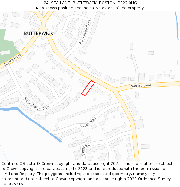 24, SEA LANE, BUTTERWICK, BOSTON, PE22 0HG: Location map and indicative extent of plot