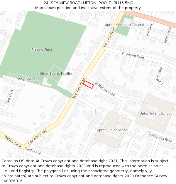 24, SEA VIEW ROAD, UPTON, POOLE, BH16 5NG: Location map and indicative extent of plot