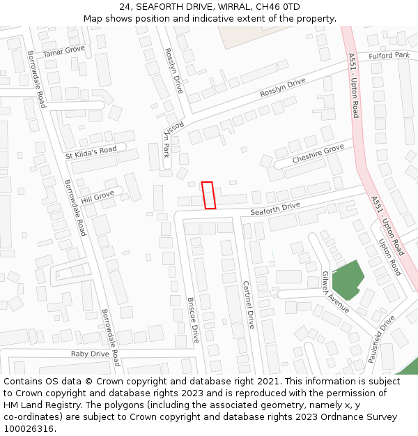 24, SEAFORTH DRIVE, WIRRAL, CH46 0TD: Location map and indicative extent of plot