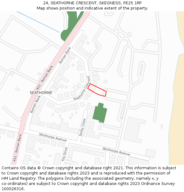24, SEATHORNE CRESCENT, SKEGNESS, PE25 1RP: Location map and indicative extent of plot