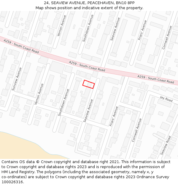 24, SEAVIEW AVENUE, PEACEHAVEN, BN10 8PP: Location map and indicative extent of plot