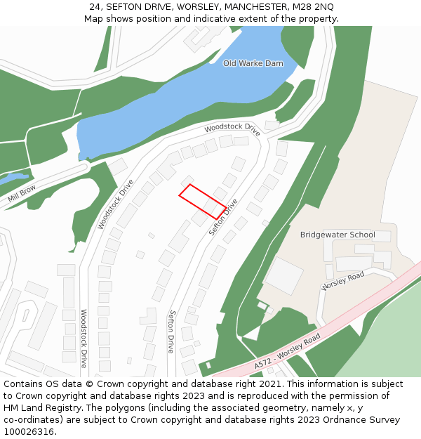 24, SEFTON DRIVE, WORSLEY, MANCHESTER, M28 2NQ: Location map and indicative extent of plot