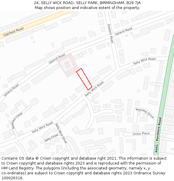 24, SELLY WICK ROAD, SELLY PARK, BIRMINGHAM, B29 7JA: Location map and indicative extent of plot