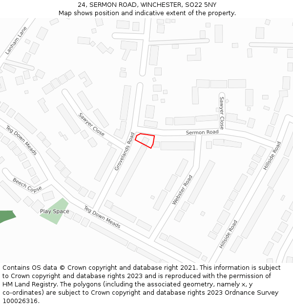 24, SERMON ROAD, WINCHESTER, SO22 5NY: Location map and indicative extent of plot