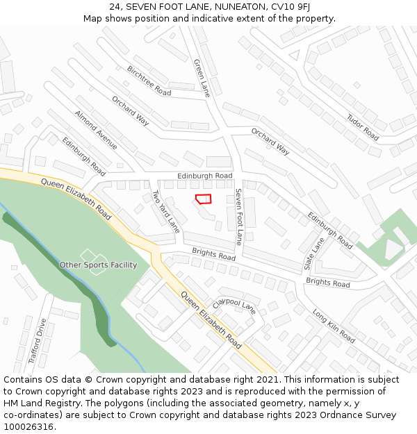 24, SEVEN FOOT LANE, NUNEATON, CV10 9FJ: Location map and indicative extent of plot