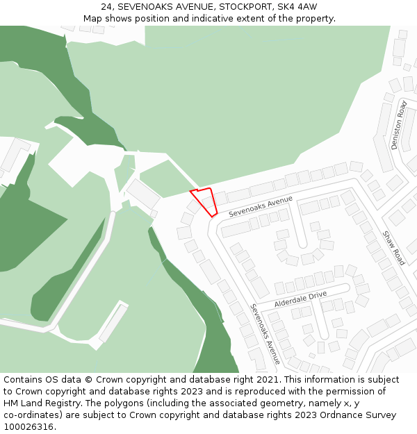24, SEVENOAKS AVENUE, STOCKPORT, SK4 4AW: Location map and indicative extent of plot