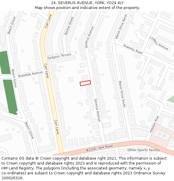 24, SEVERUS AVENUE, YORK, YO24 4LY: Location map and indicative extent of plot