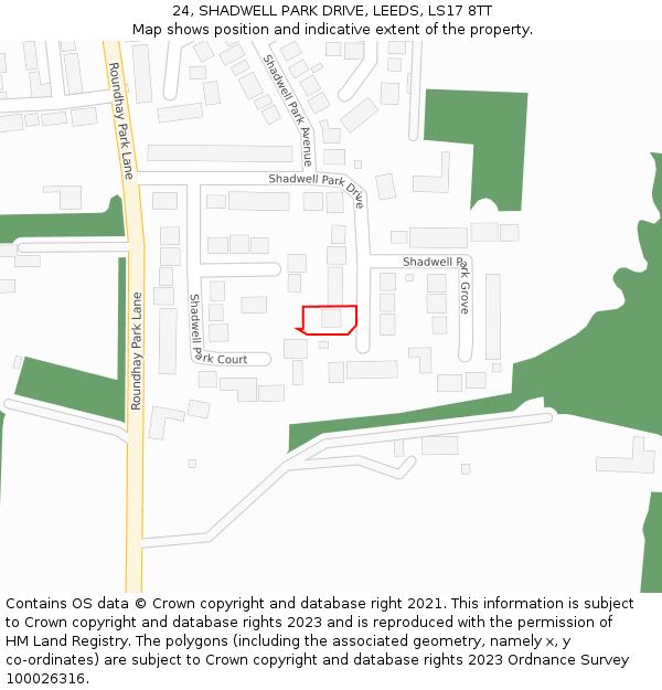 24, SHADWELL PARK DRIVE, LEEDS, LS17 8TT: Location map and indicative extent of plot