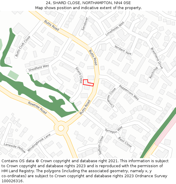 24, SHARD CLOSE, NORTHAMPTON, NN4 0SE: Location map and indicative extent of plot