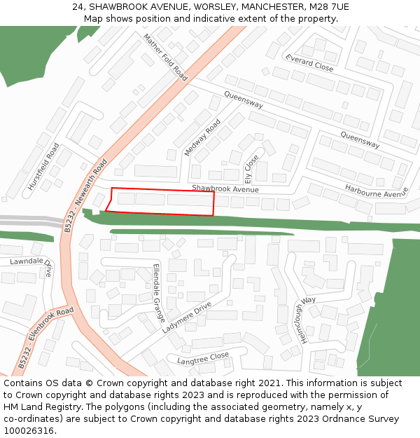 24, SHAWBROOK AVENUE, WORSLEY, MANCHESTER, M28 7UE: Location map and indicative extent of plot