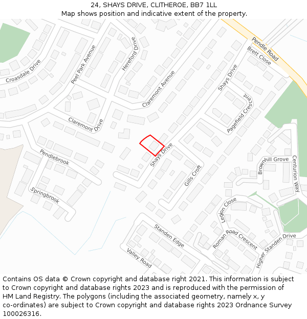 24, SHAYS DRIVE, CLITHEROE, BB7 1LL: Location map and indicative extent of plot