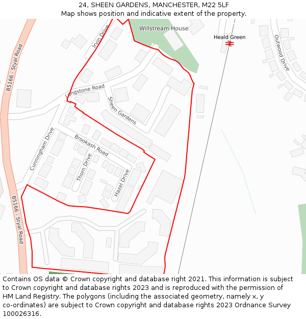 24, SHEEN GARDENS, MANCHESTER, M22 5LF: Location map and indicative extent of plot