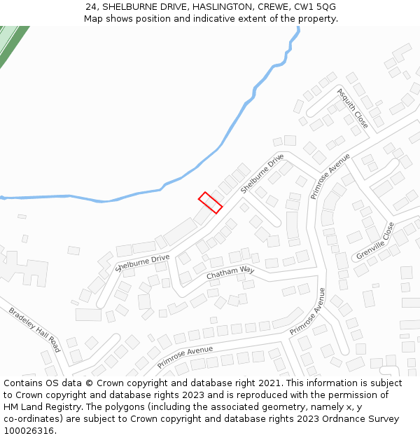 24, SHELBURNE DRIVE, HASLINGTON, CREWE, CW1 5QG: Location map and indicative extent of plot