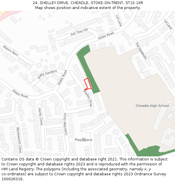 24, SHELLEY DRIVE, CHEADLE, STOKE-ON-TRENT, ST10 1XR: Location map and indicative extent of plot