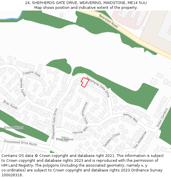 24, SHEPHERDS GATE DRIVE, WEAVERING, MAIDSTONE, ME14 5UU: Location map and indicative extent of plot