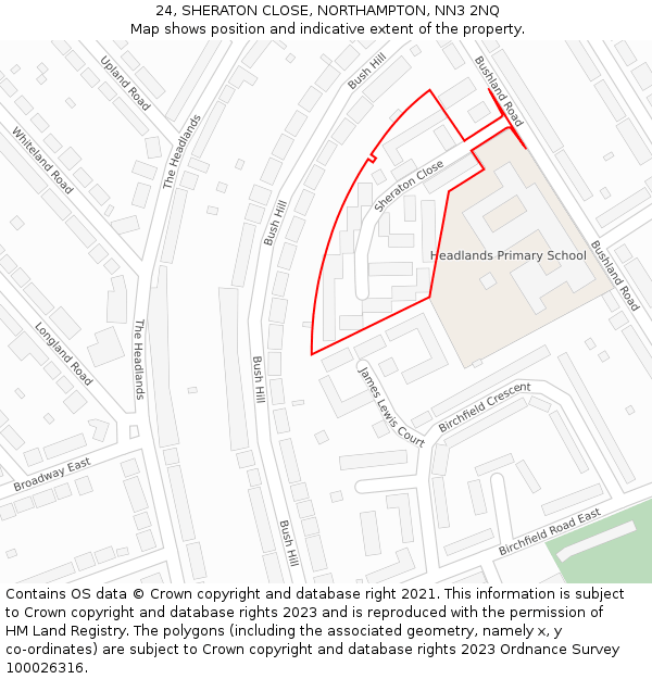 24, SHERATON CLOSE, NORTHAMPTON, NN3 2NQ: Location map and indicative extent of plot