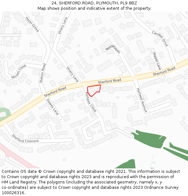 24, SHERFORD ROAD, PLYMOUTH, PL9 8BZ: Location map and indicative extent of plot