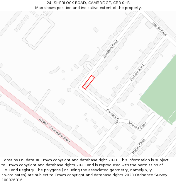 24, SHERLOCK ROAD, CAMBRIDGE, CB3 0HR: Location map and indicative extent of plot