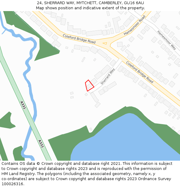 24, SHERRARD WAY, MYTCHETT, CAMBERLEY, GU16 6AU: Location map and indicative extent of plot