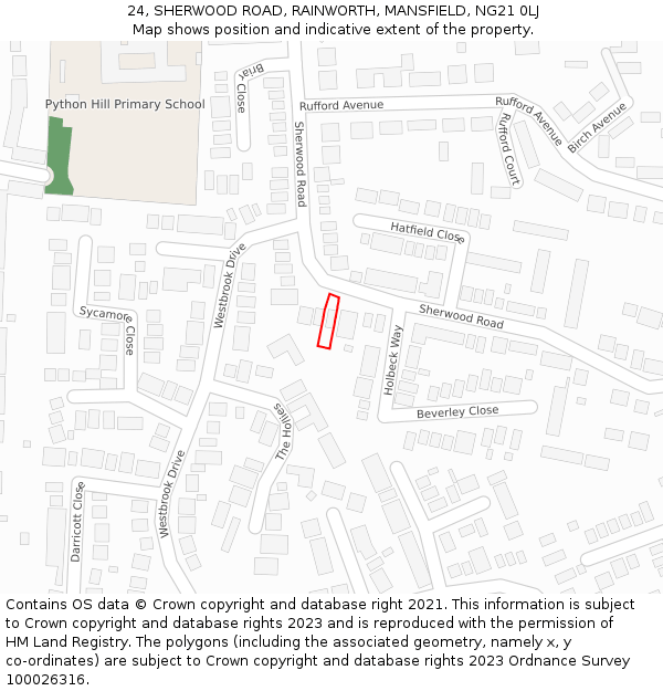 24, SHERWOOD ROAD, RAINWORTH, MANSFIELD, NG21 0LJ: Location map and indicative extent of plot