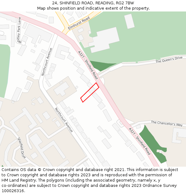 24, SHINFIELD ROAD, READING, RG2 7BW: Location map and indicative extent of plot