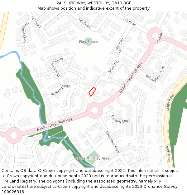 24, SHIRE WAY, WESTBURY, BA13 3GF: Location map and indicative extent of plot