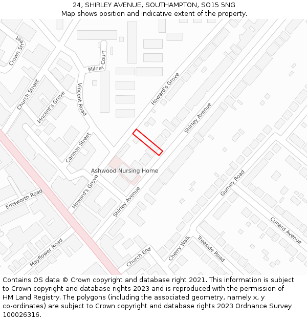 24, SHIRLEY AVENUE, SOUTHAMPTON, SO15 5NG: Location map and indicative extent of plot