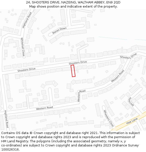 24, SHOOTERS DRIVE, NAZEING, WALTHAM ABBEY, EN9 2QD: Location map and indicative extent of plot