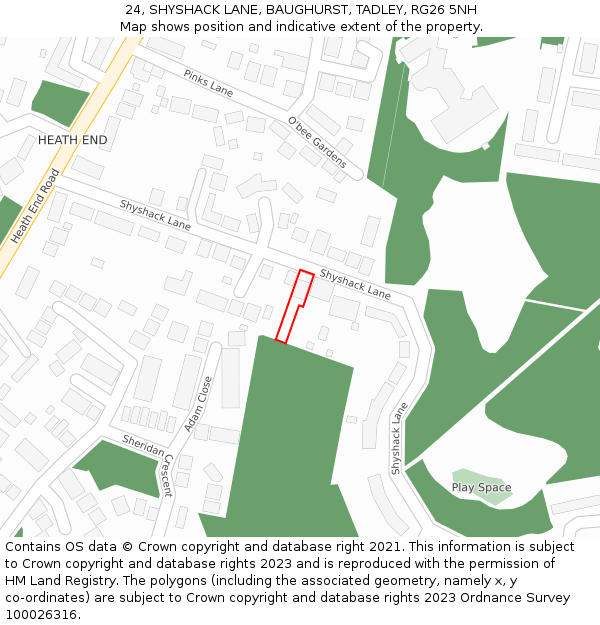 24, SHYSHACK LANE, BAUGHURST, TADLEY, RG26 5NH: Location map and indicative extent of plot