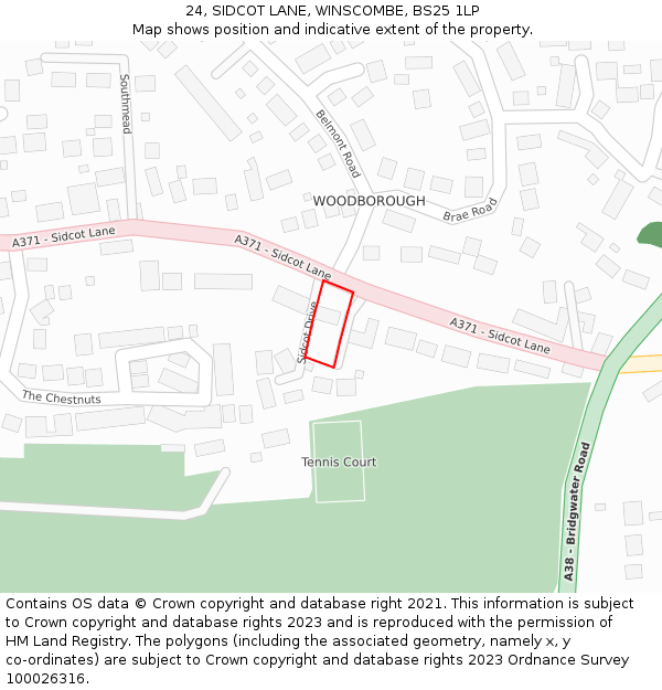 24, SIDCOT LANE, WINSCOMBE, BS25 1LP: Location map and indicative extent of plot