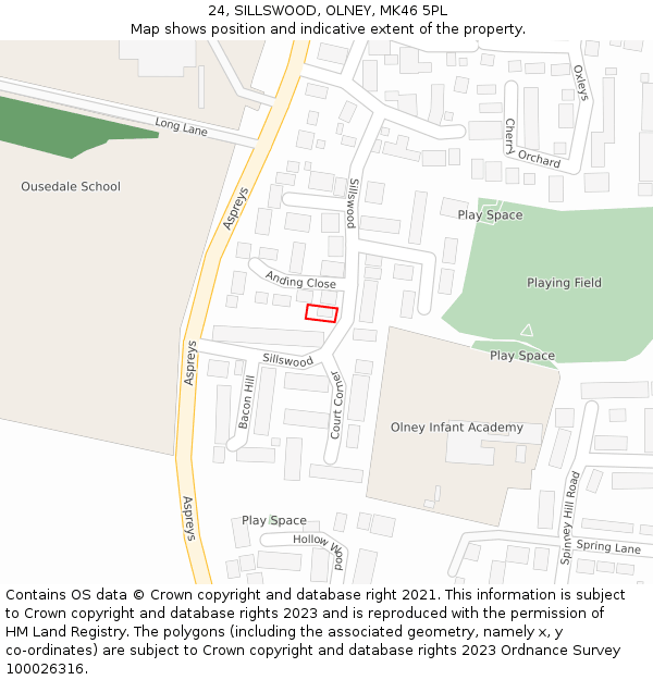 24, SILLSWOOD, OLNEY, MK46 5PL: Location map and indicative extent of plot