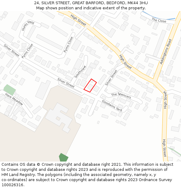 24, SILVER STREET, GREAT BARFORD, BEDFORD, MK44 3HU: Location map and indicative extent of plot