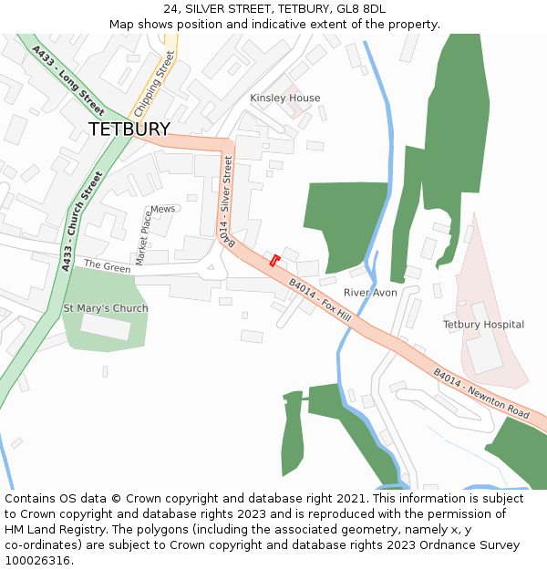 24, SILVER STREET, TETBURY, GL8 8DL: Location map and indicative extent of plot