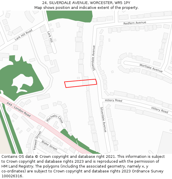 24, SILVERDALE AVENUE, WORCESTER, WR5 1PY: Location map and indicative extent of plot