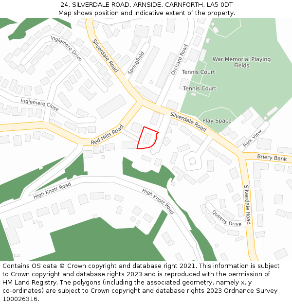 24, SILVERDALE ROAD, ARNSIDE, CARNFORTH, LA5 0DT: Location map and indicative extent of plot