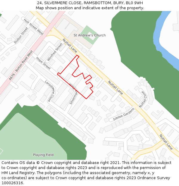 24, SILVERMERE CLOSE, RAMSBOTTOM, BURY, BL0 9WH: Location map and indicative extent of plot