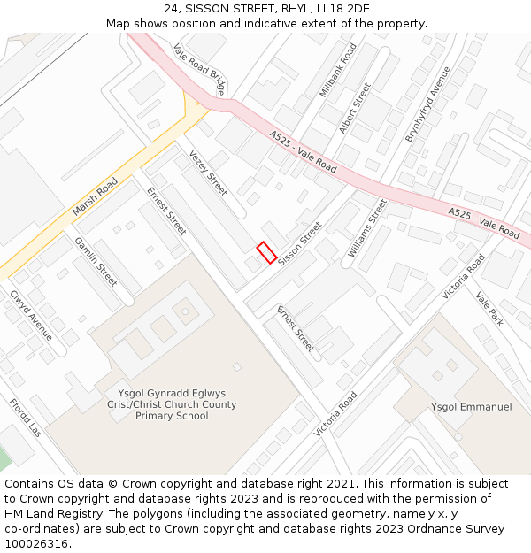 24, SISSON STREET, RHYL, LL18 2DE: Location map and indicative extent of plot