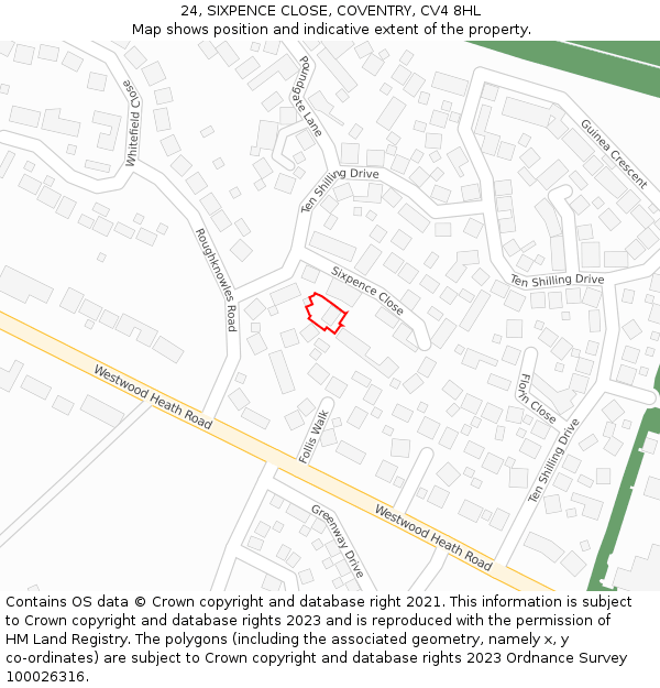 24, SIXPENCE CLOSE, COVENTRY, CV4 8HL: Location map and indicative extent of plot