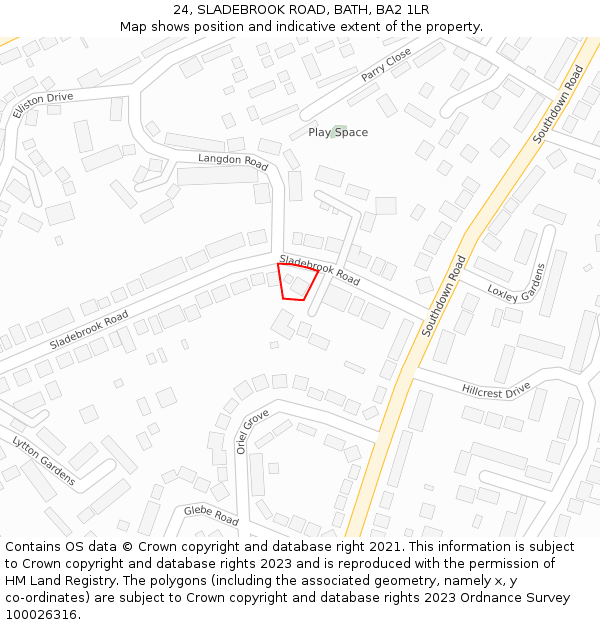 24, SLADEBROOK ROAD, BATH, BA2 1LR: Location map and indicative extent of plot