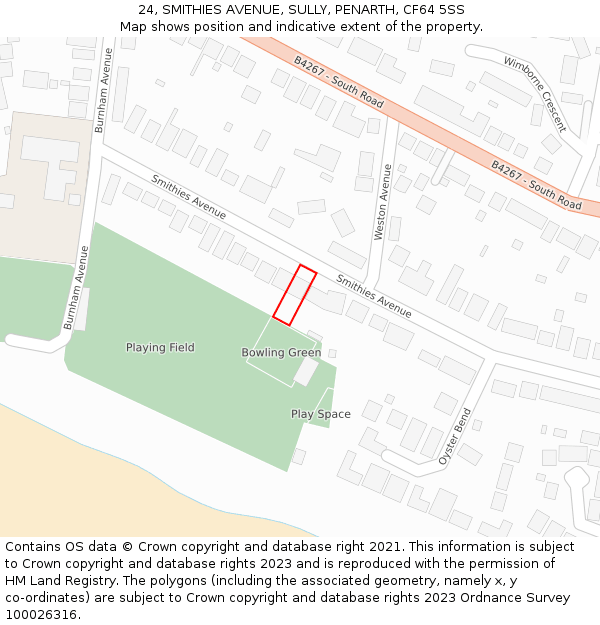 24, SMITHIES AVENUE, SULLY, PENARTH, CF64 5SS: Location map and indicative extent of plot