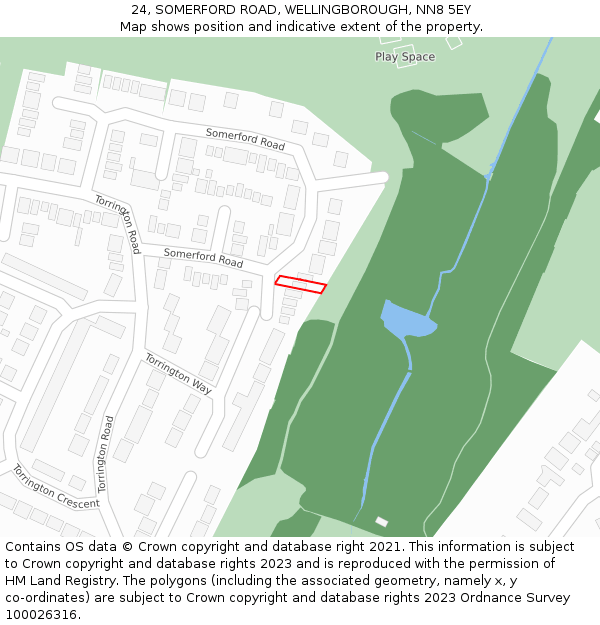 24, SOMERFORD ROAD, WELLINGBOROUGH, NN8 5EY: Location map and indicative extent of plot