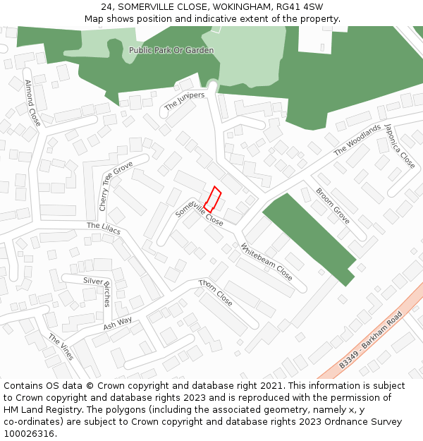 24, SOMERVILLE CLOSE, WOKINGHAM, RG41 4SW: Location map and indicative extent of plot