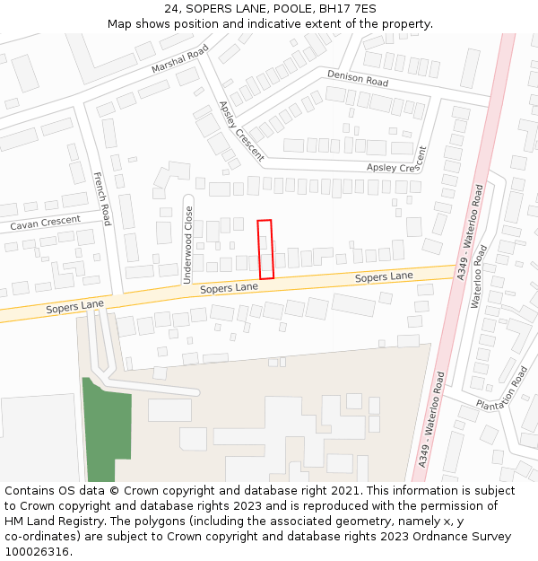 24, SOPERS LANE, POOLE, BH17 7ES: Location map and indicative extent of plot