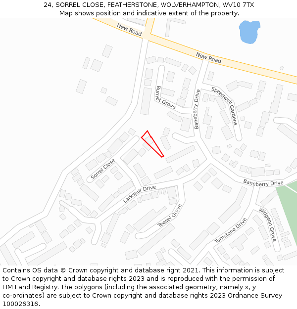 24, SORREL CLOSE, FEATHERSTONE, WOLVERHAMPTON, WV10 7TX: Location map and indicative extent of plot