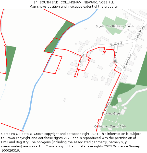 24, SOUTH END, COLLINGHAM, NEWARK, NG23 7LL: Location map and indicative extent of plot