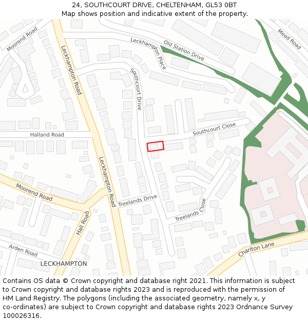 24, SOUTHCOURT DRIVE, CHELTENHAM, GL53 0BT: Location map and indicative extent of plot