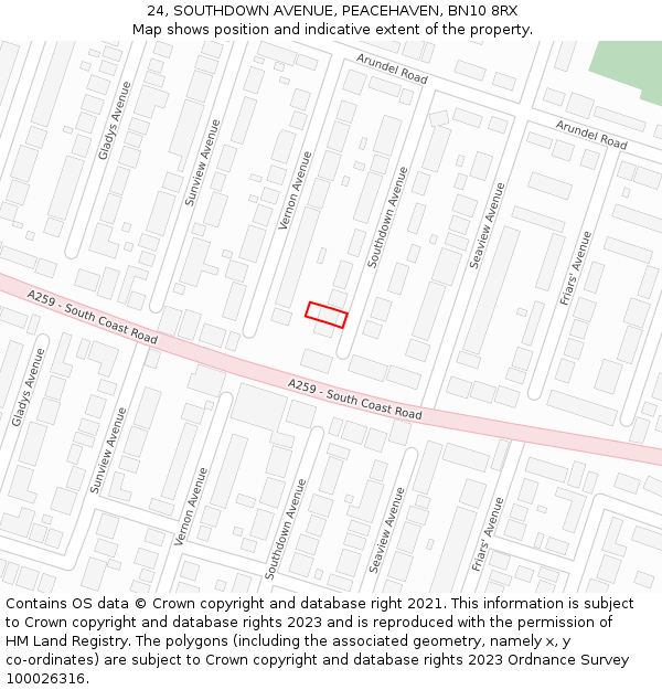 24, SOUTHDOWN AVENUE, PEACEHAVEN, BN10 8RX: Location map and indicative extent of plot