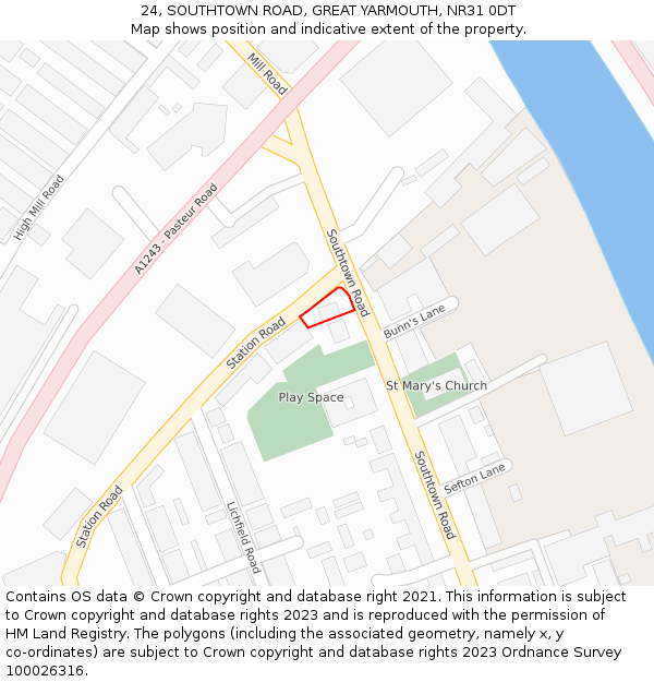 24, SOUTHTOWN ROAD, GREAT YARMOUTH, NR31 0DT: Location map and indicative extent of plot