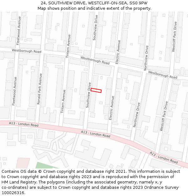 24, SOUTHVIEW DRIVE, WESTCLIFF-ON-SEA, SS0 9PW: Location map and indicative extent of plot