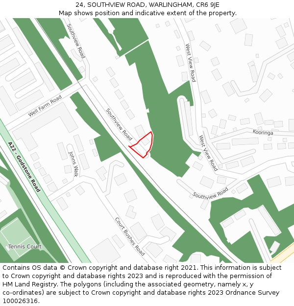 24, SOUTHVIEW ROAD, WARLINGHAM, CR6 9JE: Location map and indicative extent of plot